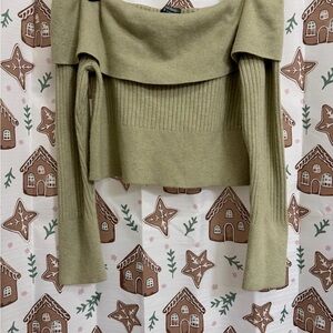 Olive Green Off-Shoulder Ribbed Women’s long sleeve top
